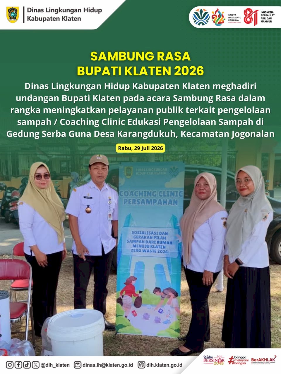 SAMBUNG RASA BUPATI KLATEN 2026 DALAM RANGKA EDUKASI PENGELOLAAN SAMPAH DI KECAMATAN JOGONALAN
