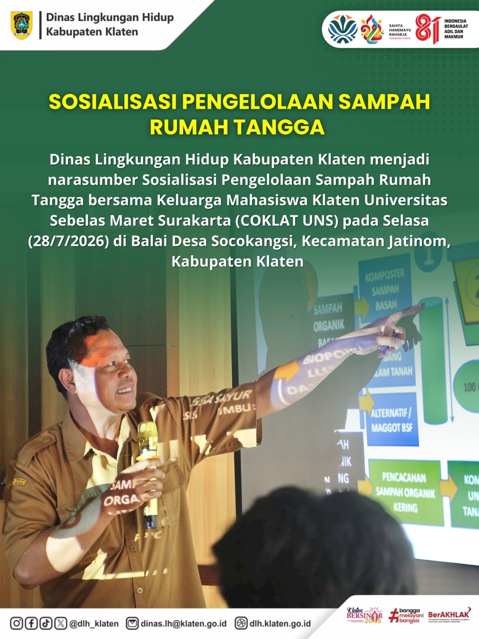 SOSIALISASI PENGELOLAAN SAMPAH RUMAH TANGGA DI BALAI DESA SOCOKANGSI KECAMATAN JATINOM