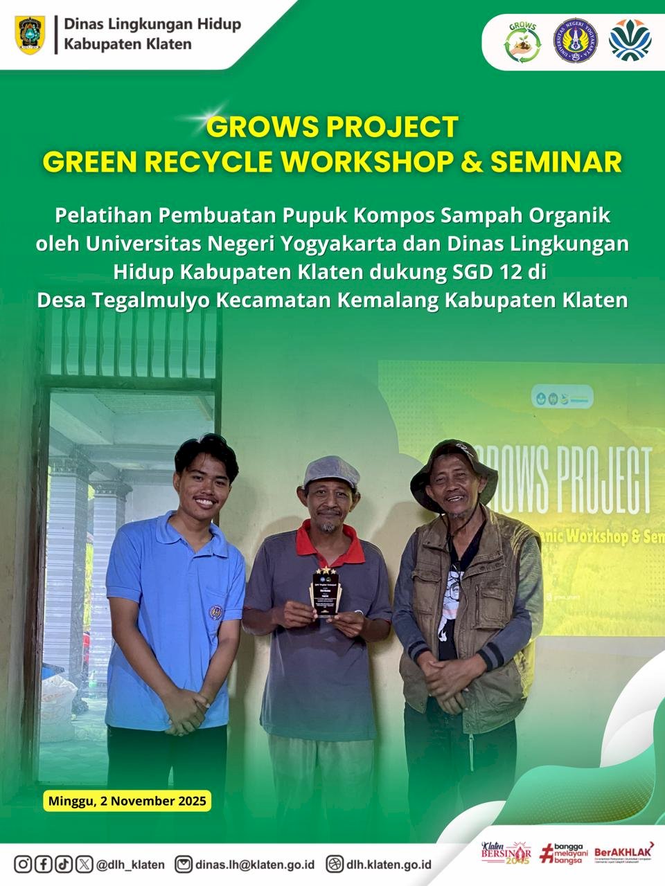 DLH KABUPATEN KLATEN DAMPINGI UNY MENGGELAR GROWS PROJECT GREEN RECYCLE WORKSHOP & SEMINAR