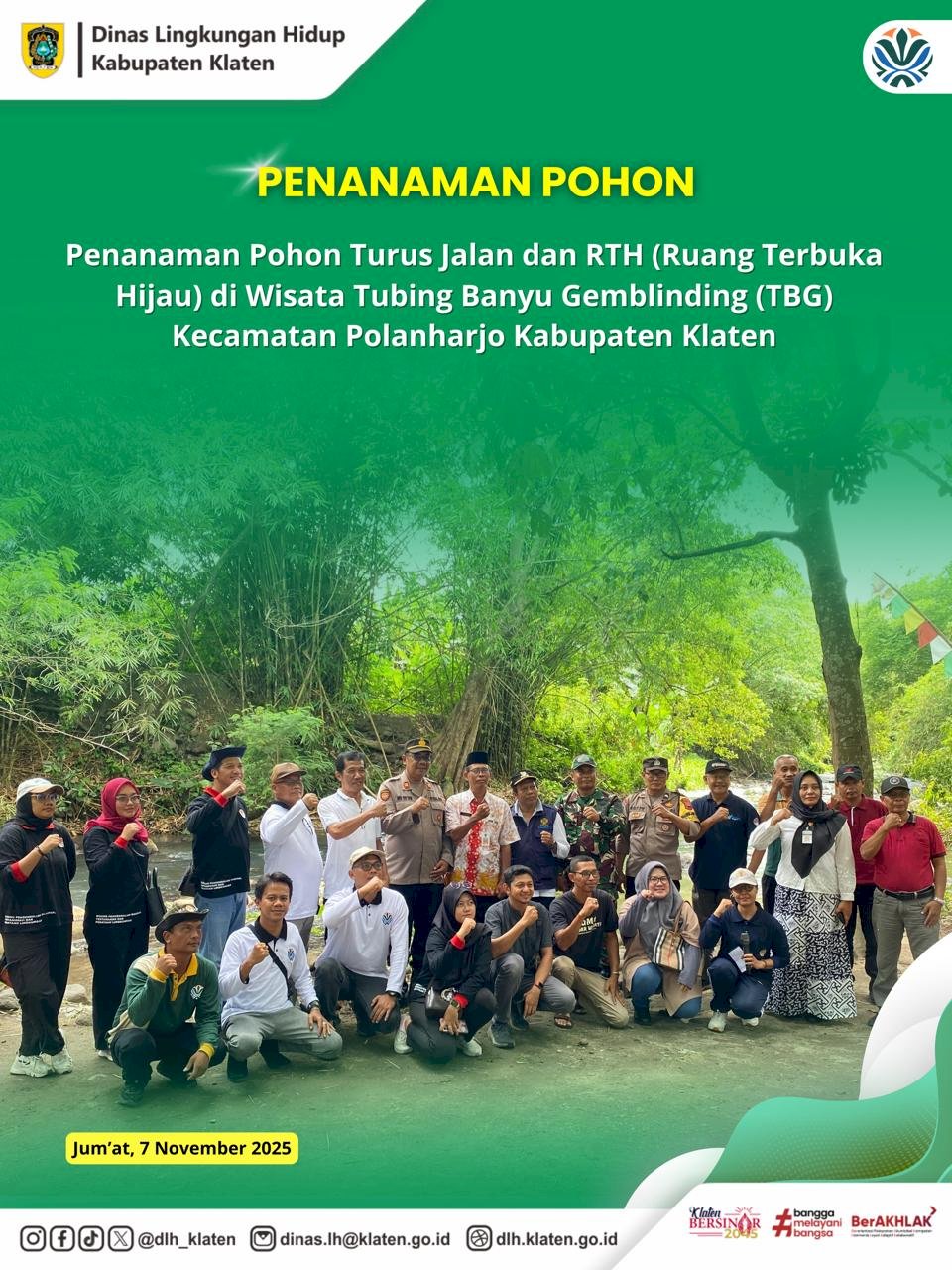 PENANAMAN POHON TURUS JALAN DAN RTH DI WISATA TUBING BANYU GEMBLINDING KECAMATAN POLANHARJO