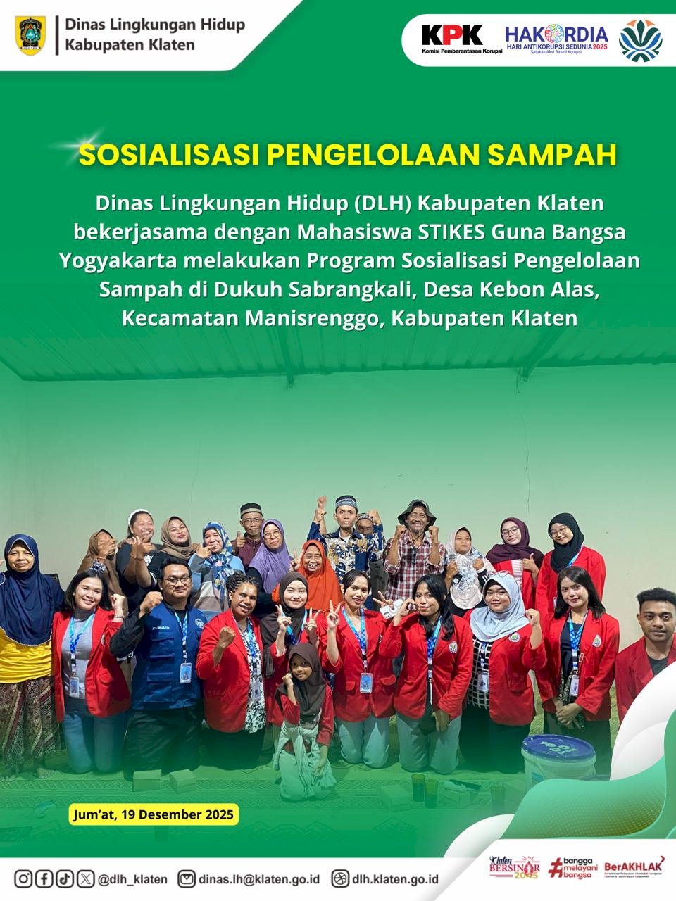 SOSIALISASI PENGELOLAAN SAMPAH BERSAMA STIKES GUNA BANGSA YOGYAKARTA DI KECAMATAN MANISRENGGO