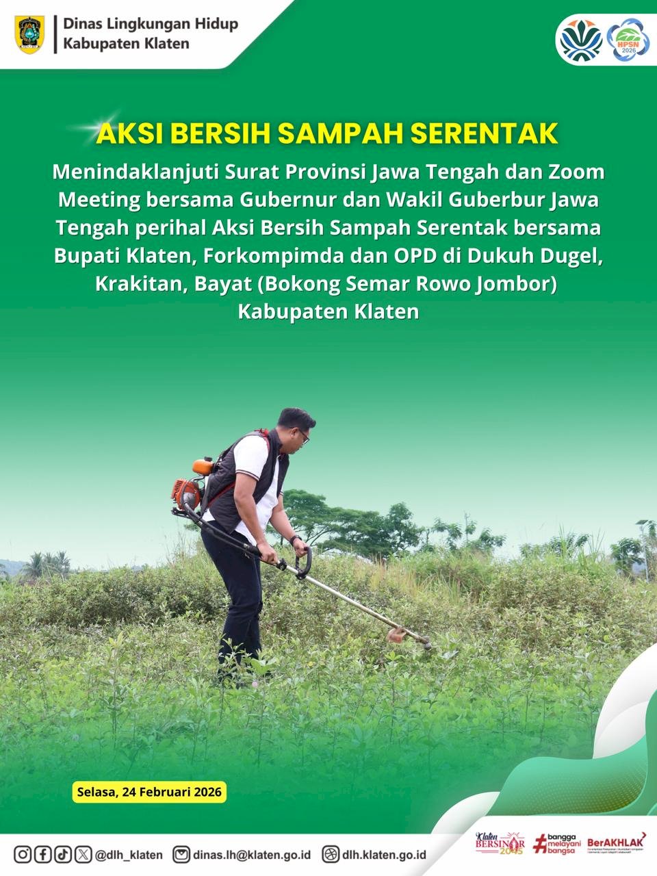 AKSI BERSIH SAMPAH SERENTAK BERSAMA BUPATI KLATEN DI KAWASAN ROWO JOMBOR