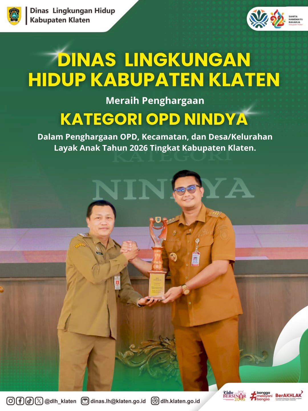 DLH KABUPATEN KLATEN MERAIH PENGHARGAAN KATEGORI OPD NINDYA