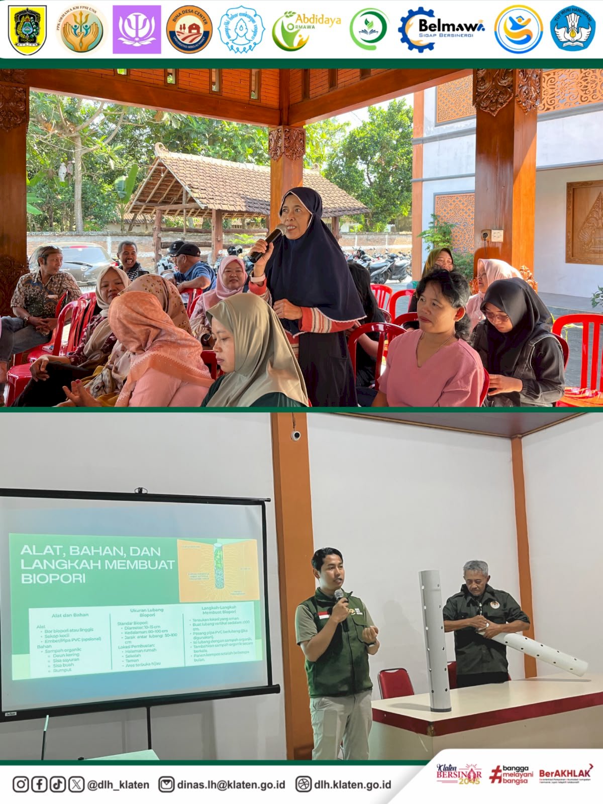 TIM PPKO KM FAKULTAS PSIKOLOGI UNS GELAR PEMBEKALAN DAN PELATIHAN BIOPORI SEBAGAI OPTIMALISASI PENGELOLAAN SAMPAH DESA SEKARAN KLATEN  BERSAMA DLH KABUPATEN KLATEN